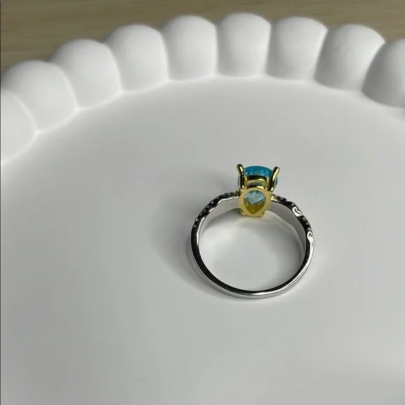 S925 Elegant Blue and Silver Ring aquamarine - Picture 7 of 8